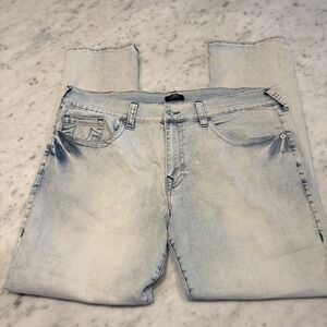 True Religion Ricky Relaxed Straight Jeans Mens 42 Light Wash Blue Stretch Denim
